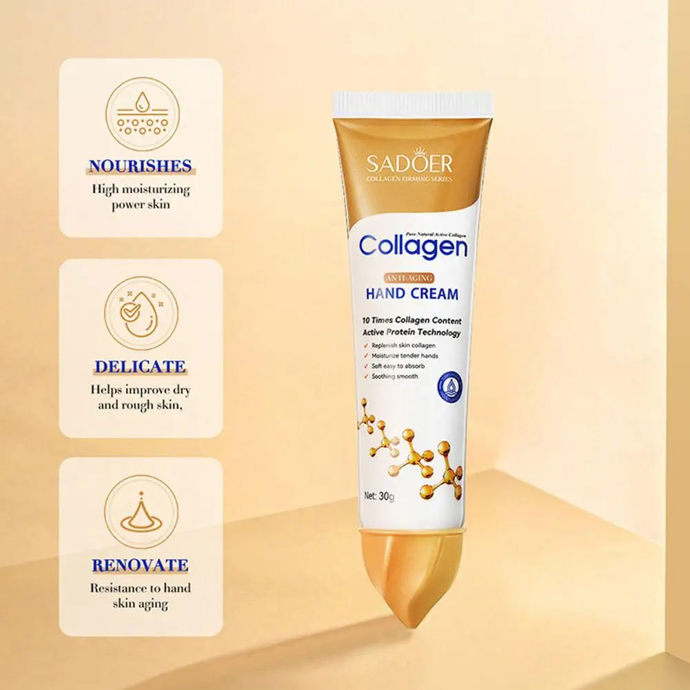 Crème Mains Collagène SADOER 5pcs - Hydratante Éclaircissante Rafraîchissante Nourrissante Soin Beauté
