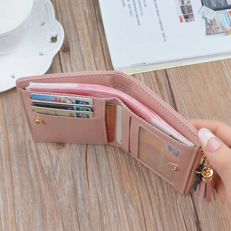 Portefeuille Femme Court Cuir PU Noir - Porte-Monnaie Pliable Compact avec Porte-Cartes