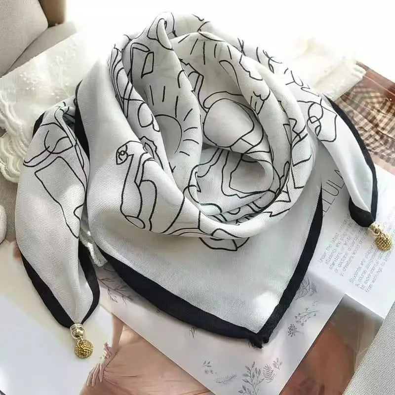 Luxury Square Scarf with Magnetic Buckle for Women - Silk Triangle Cross Scarf