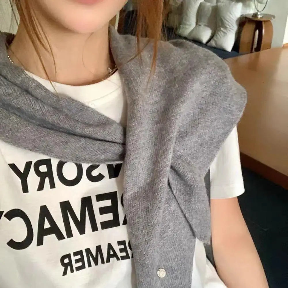 Foulard Triangle Laine 100% Coréen Femme - Écharpe Cachemire Longue Chaude Châle Tricotée