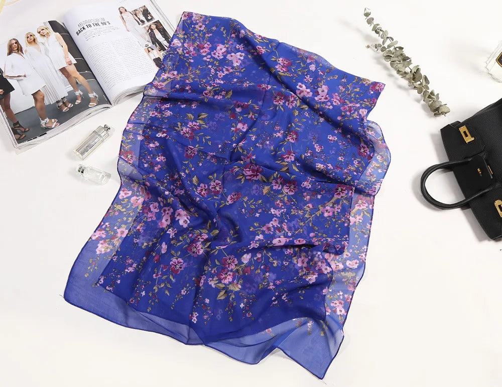 Foulard Écharpe Mousseline Fleur Prunier Femme - Bandana Châle Été Protection Solaire Plage