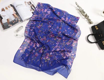 Foulard Écharpe Mousseline Fleur Prunier Femme - Bandana Châle Été Protection Solaire Plage