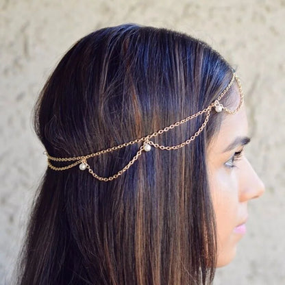 Bijou de Tête Indien Perles Mariée – Chaîne Cheveux Bohème Mariage
