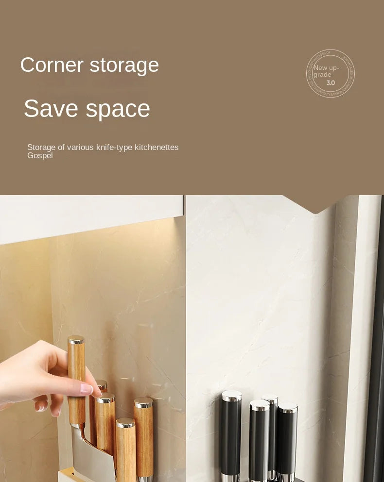Porte-Couteaux Mural de Cuisine - Rangement Sans Perçage en Acier au Carbone