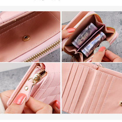 Portefeuille Court Femme Cuir PU à Carreaux - Petit Porte-Cartes Zip avec Porte-Monnaie