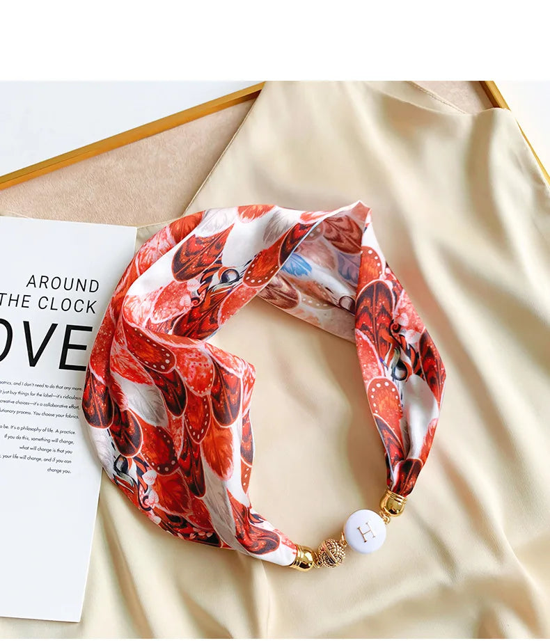 Women's Square Scarf with Magnetic Buckle - Versatile Summer Luxury Scarf/Necklace