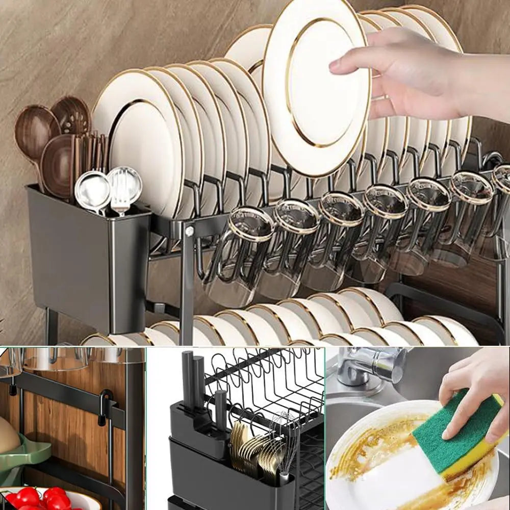 Égouttoir à Vaisselle 2 Étages - Organisateur de Cuisine Pliable