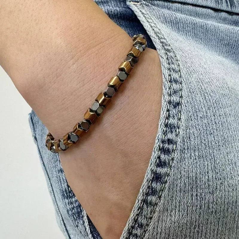 Bracelet Hématite Zigzag Magnétique – Énergie & Équilibre Unisexe