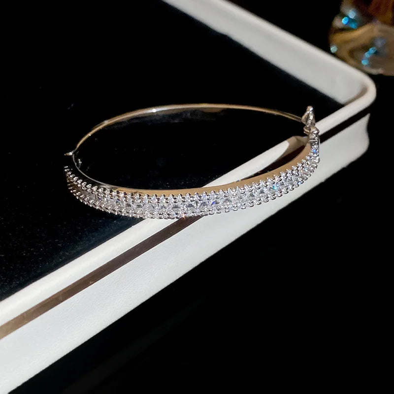 Bracelet Manchette Zircon Plein Cuivre Plaqué Or – Nœud Minimaliste Femme Mariage Soirée