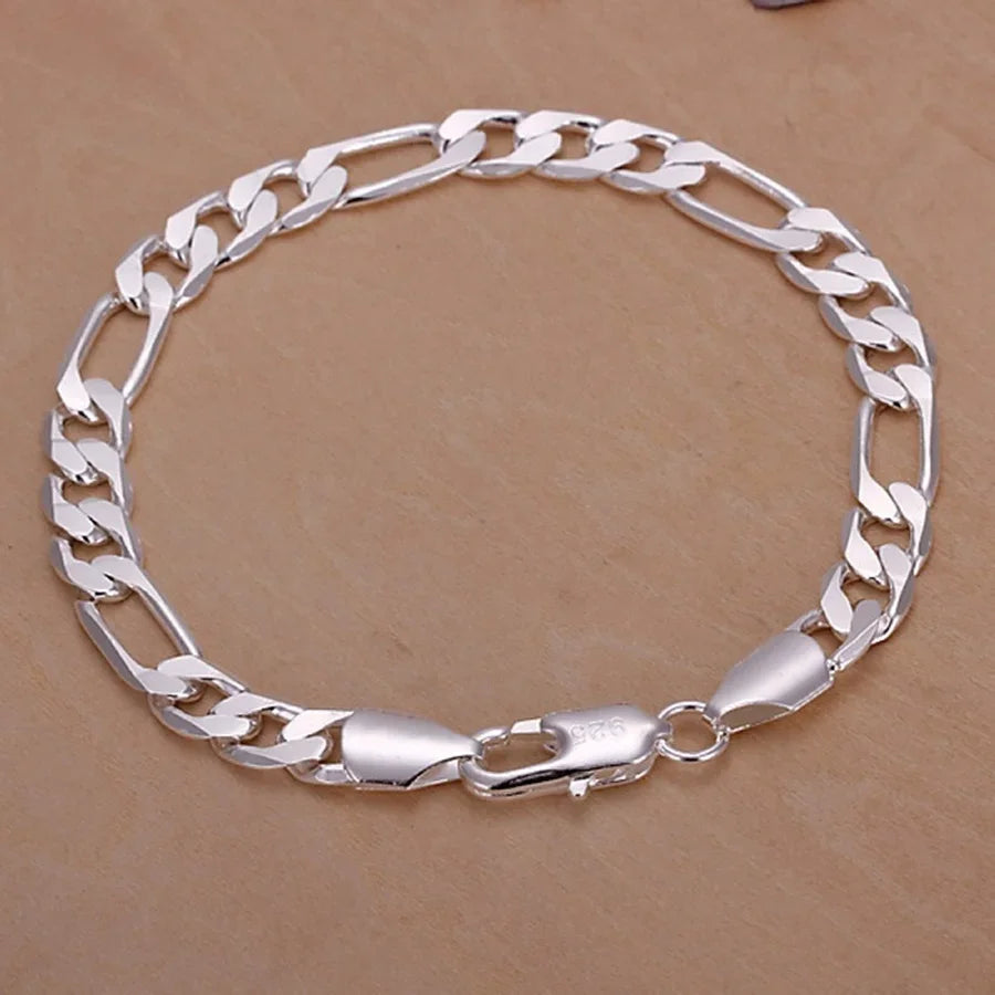 Bracelet Figaro Argent Sterling 925 6-8mm - Chaîne 20cm Femme Homme Mariage Qualité Premium