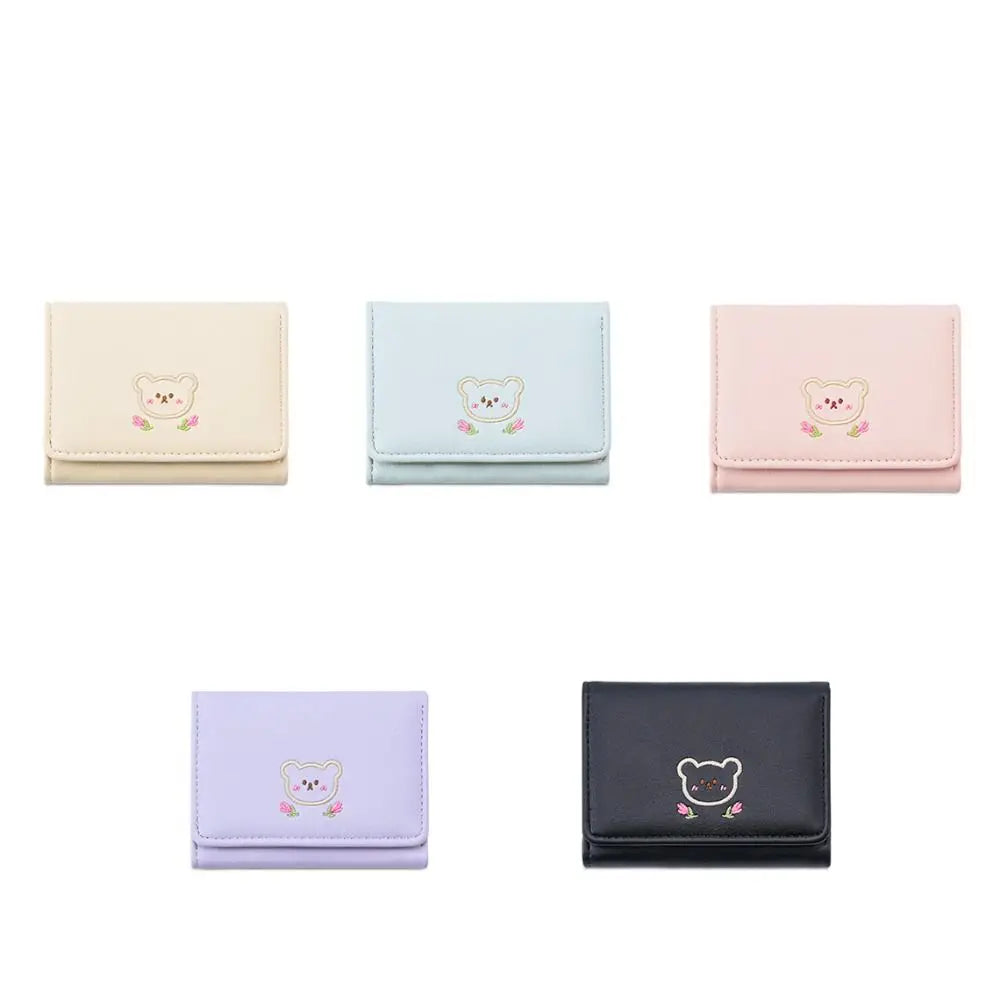 Portefeuille Femme Kawaii Cute Trifold PU - Porte-Carte Multi-Emplacements Porte-Monnaie Étudiant Noir