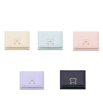 Portefeuille Femme Kawaii Cute Trifold PU - Porte-Carte Multi-Emplacements Porte-Monnaie Étudiant Noir