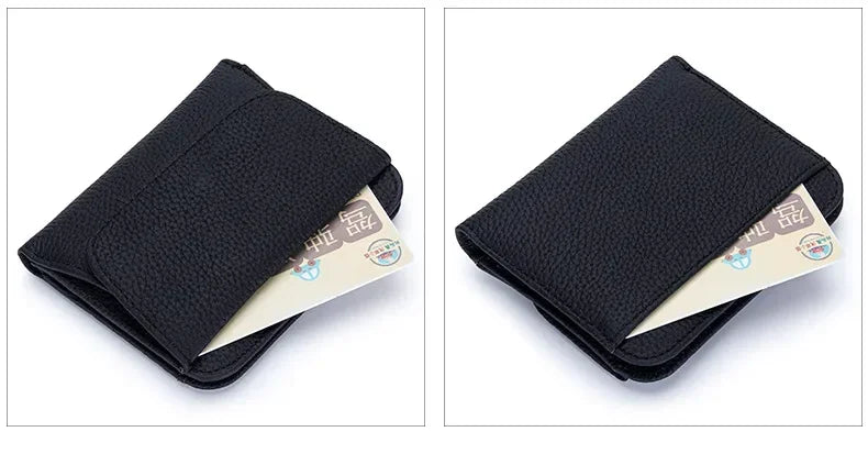 Portefeuille Femme Cuir Véritable Pliable Simple - Porte-Monnaie Multifonction Coin Bag Petit Money Bag