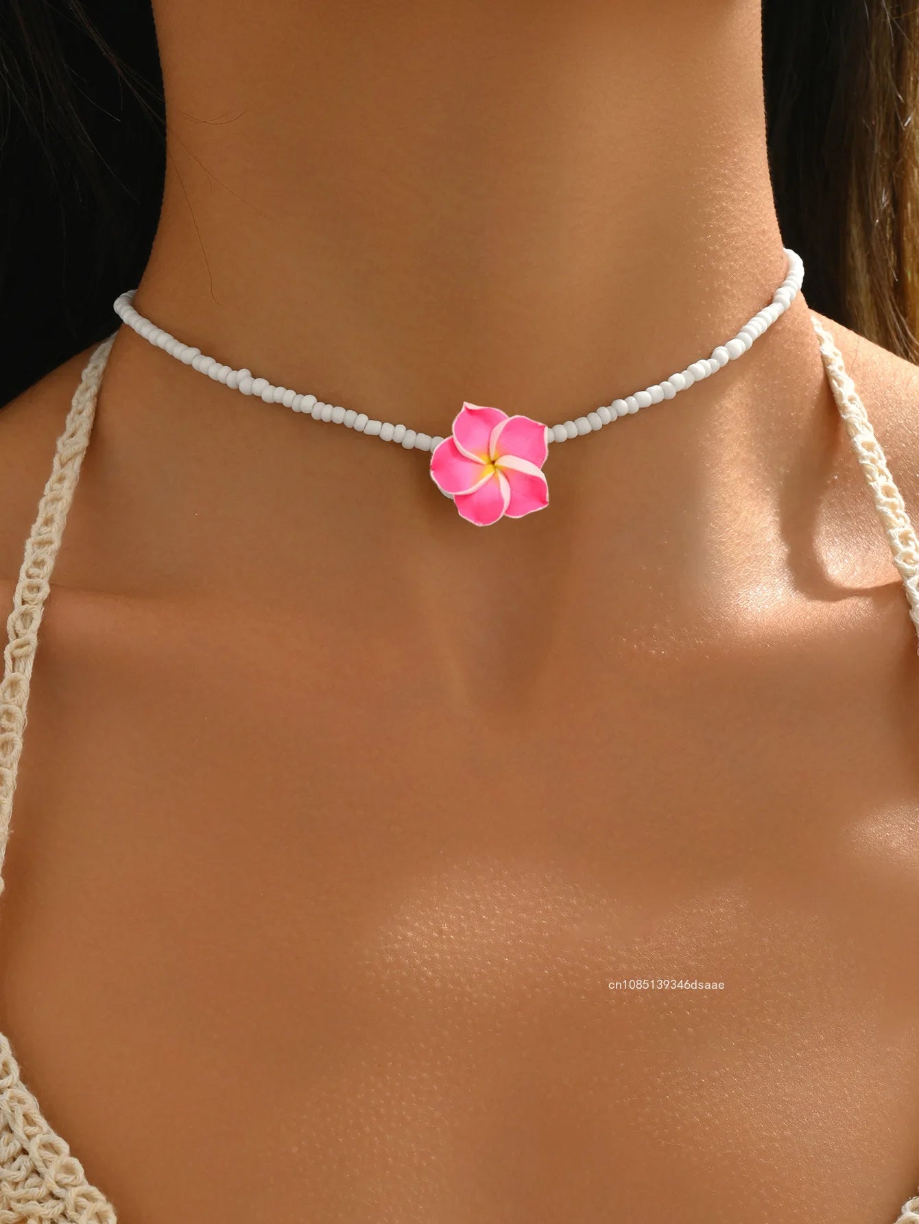 Ensemble Bijoux Fleurs Tressées Bohème Grande Fleur – Collier Boucles Rose Rouge Bleu Plage Femme