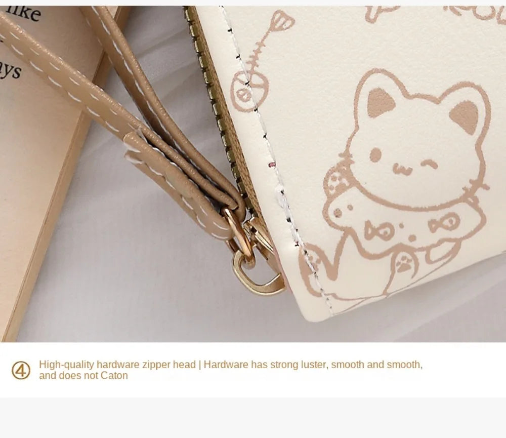Portefeuille Femme Chat Mignon Cuir PU - Porte-Monnaie Court Grande Capacité Voyage