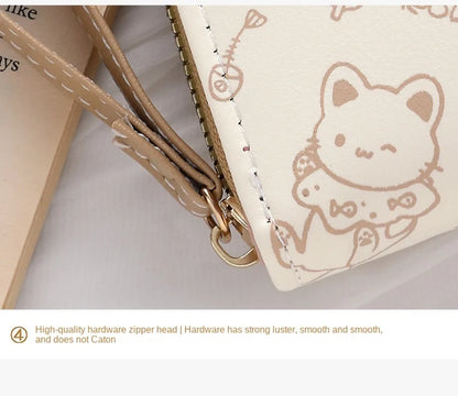 Portefeuille Femme Chat Mignon Cuir PU - Porte-Monnaie Court Grande Capacité Voyage