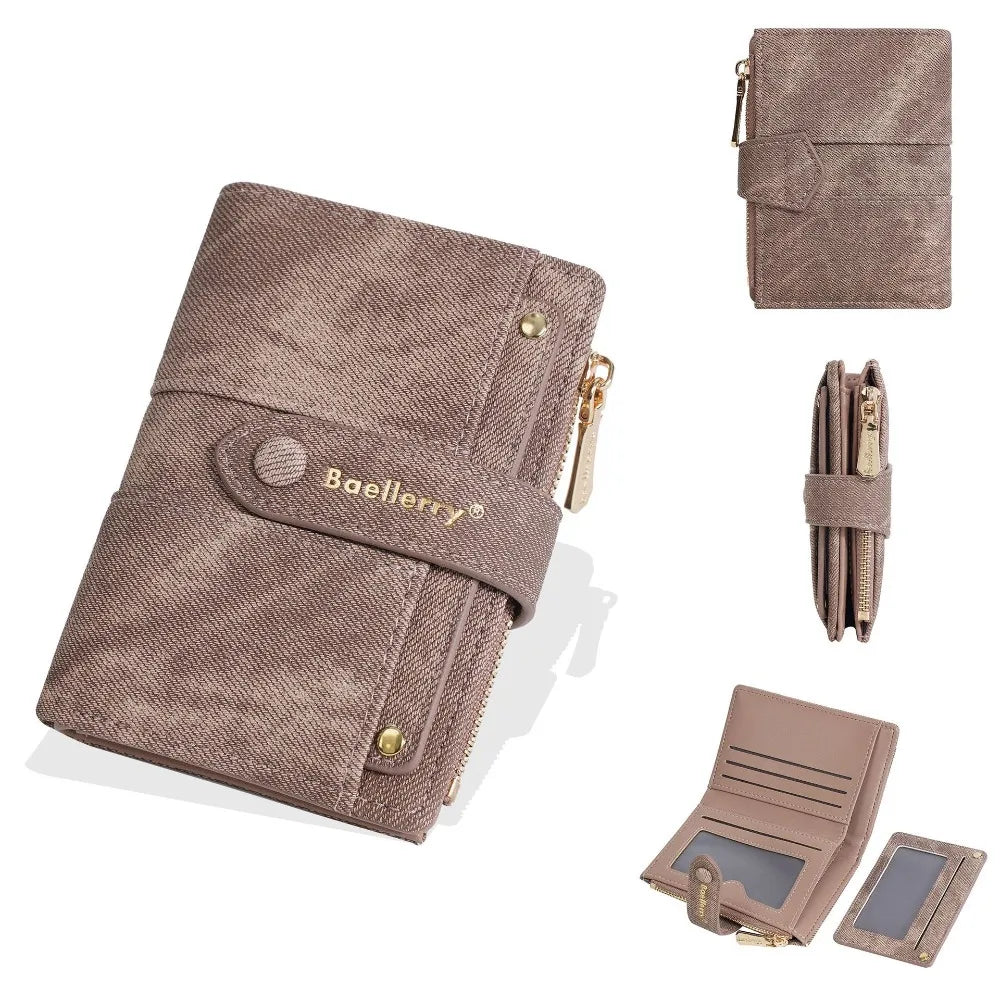 Portefeuille Femme Cuir PU - Porte-Carte Compact Zippé Grande Capacité pour Cartes Bancaires et Voyage