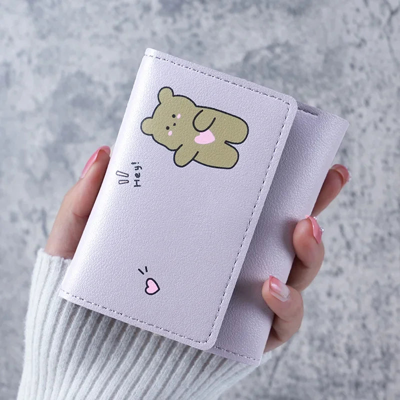Portefeuille Femme Cartoon Cuir PU - Porte-Cartes Tri-Fold Multi-Emplacements