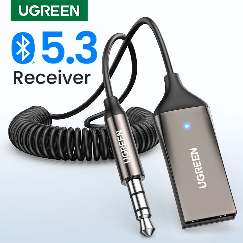 Récepteur Bluetooth UGREEN 5.3 pour Voiture - Adaptateur Audio AUX 3.5mm Kit Mains Libres