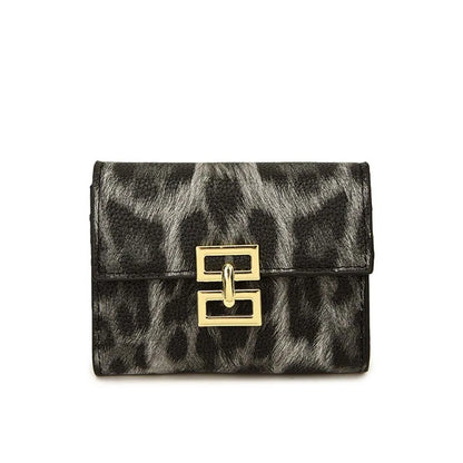 Portefeuille Femme Court Imprimé Léopard PU - Porte-Monnaie Carré Multi-Cartes Style Coréen Tendance