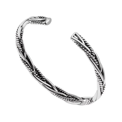 Bracelet Torsadé Argent Antique – Manchette Ouverte Ajustable Unisexe