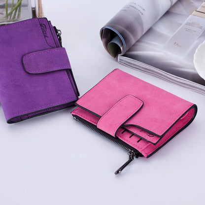 Portefeuille Femme Court Cuir PU Pliable Gris - Porte-Carte Porte-Monnaie Portable Lady Coin Purse