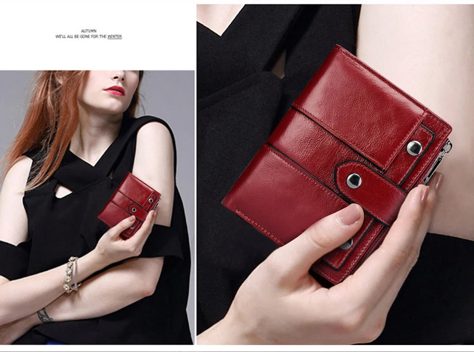 Portefeuille Femme Cuir Véritable RFID - Pochette Court avec Fenêtre ID