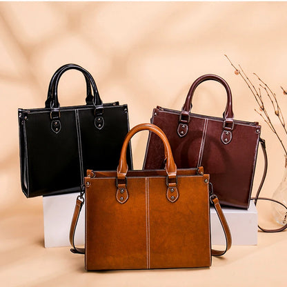 Sac Tote Femme Cuir Véritable Vachette - Grande Capacité Shopping Office 2026