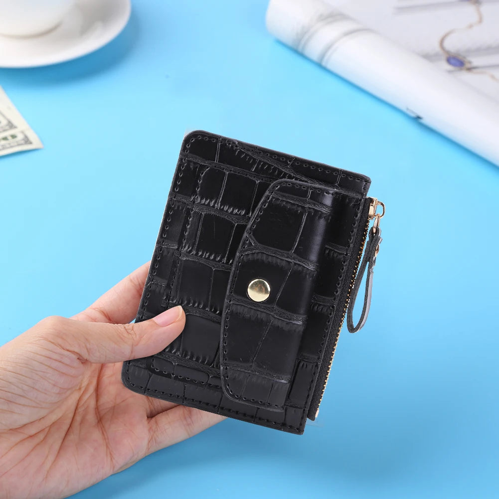 Portefeuille Court Femme Cuir PU - Mini Porte-Monnaie Couleur Unie Casual
