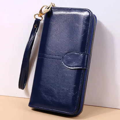 Portefeuille Clutch Femme Cuir PU Vintage - Grande Capacité Téléphone Bracelet Porte-Cartes Rouge Vin