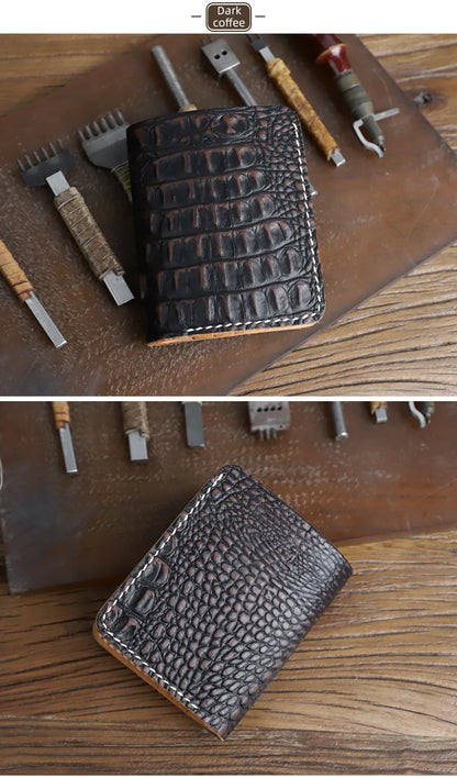 Portefeuille Cuir Véritable Luxe Fait Main Bifold - Porte-Carte Crédit Court Homme Femme Portable