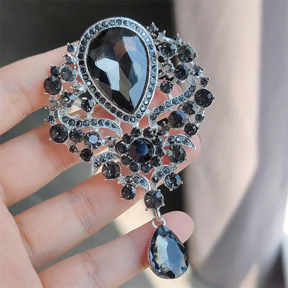 Broche Goutte d'Eau Cristal Grande Luxe Élégante – Pin's Pendentif Vintage Mariage Soirées Femme