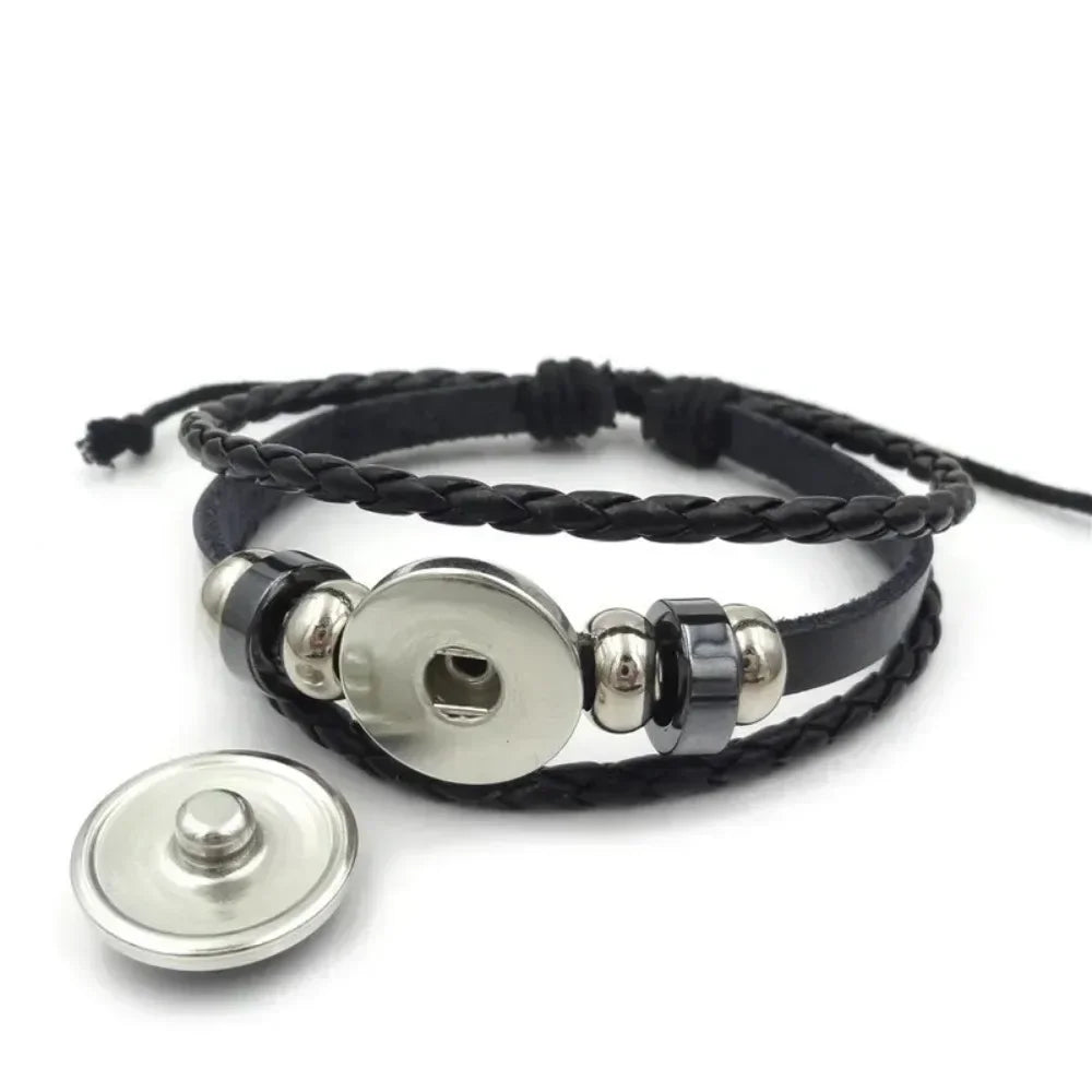 Bracelet Cuir Tressé Main Cabochon Verre - Jonc Ajustable Bohème