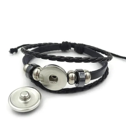 Bracelet Cuir Tressé Main Cabochon Verre - Jonc Ajustable Bohème
