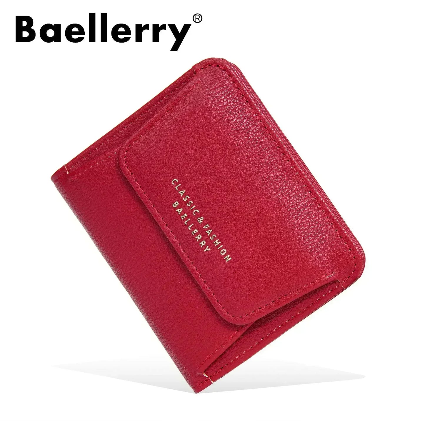 Portefeuille Femme Court Mini Cuir PU Noir - Porte-Carte Porte-Monnaie Multifonction Compact Rouge