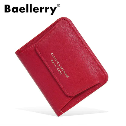 Portefeuille Femme Court Mini Cuir PU Noir - Porte-Carte Porte-Monnaie Multifonction Compact Rouge