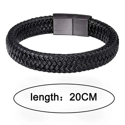 Bracelet Manchette Magnétique Homme — Cuir PU Noir, Fermoir Magnétique, Style Classique