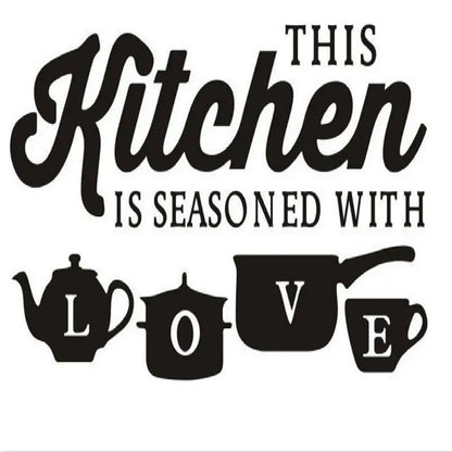 Sticker Mural Cuisine "This Kitchen is Seasoned with Love" - Autocollant Décoratif 60×28cm
