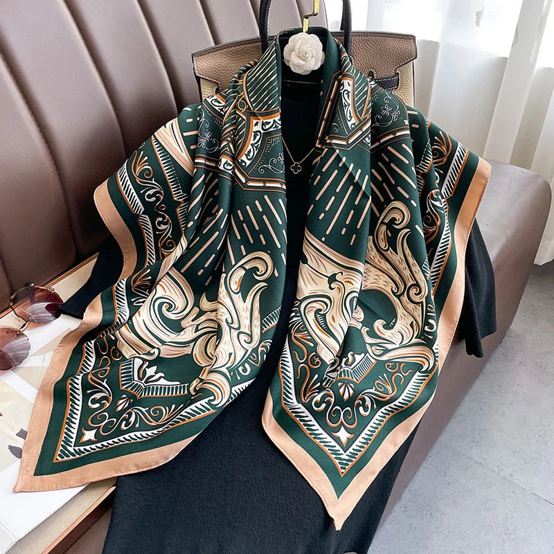Foulard Carré Soie Twill Design Femme - Écharpe Hijab Bandana Châle Luxe Headband