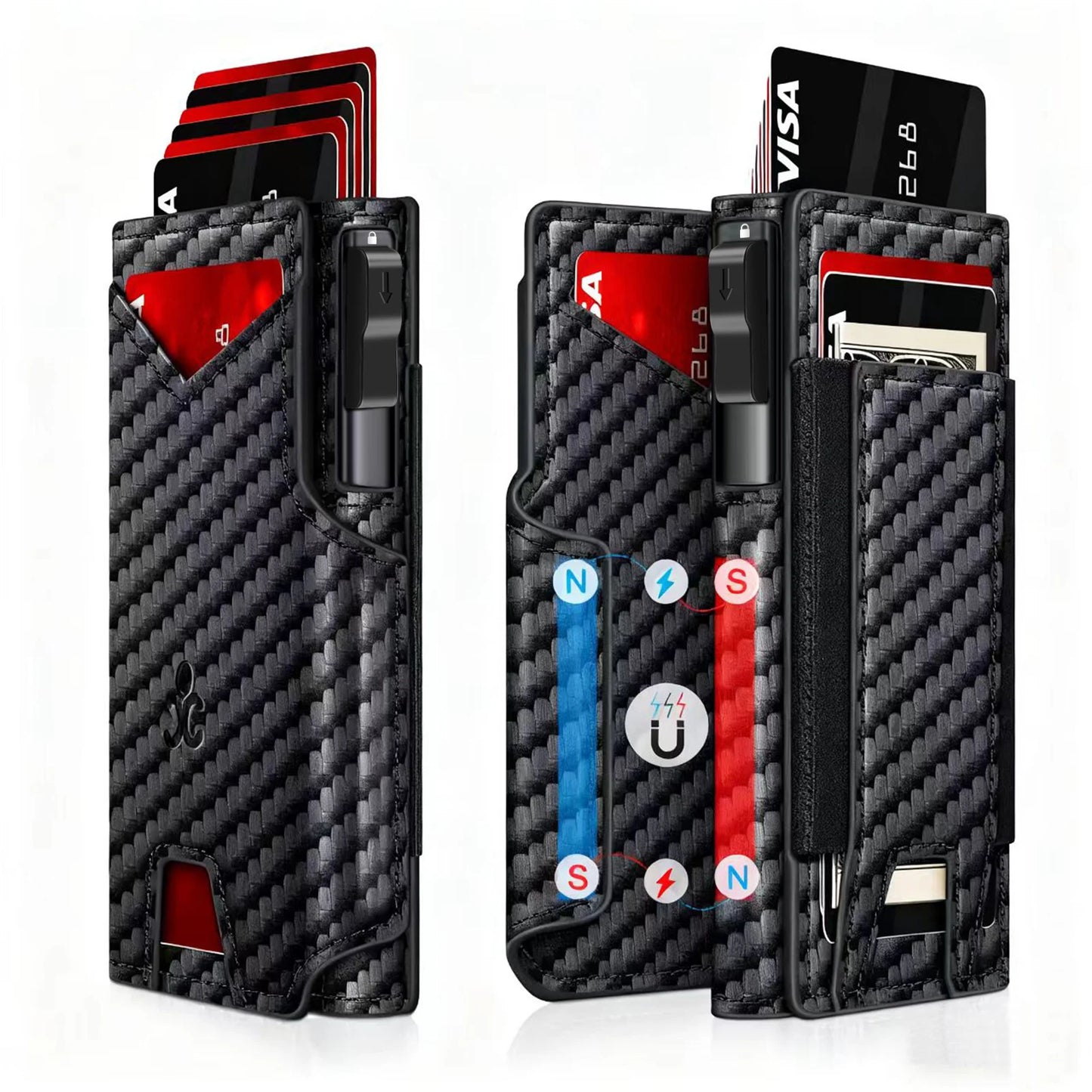 Portefeuille Homme Cuir Noir Slim Bifold RFID - Porte-Carte Pop-Up Métal Blocage Anti-RFID Minimaliste