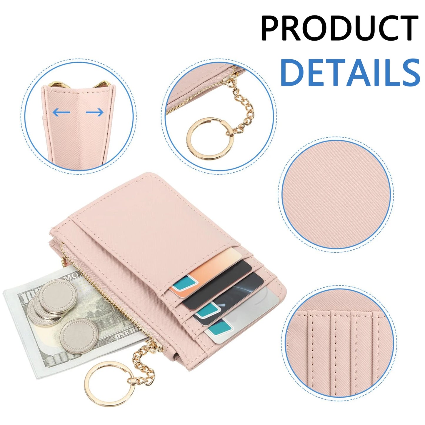 Portefeuille Femme Cuir PU Zippé Mini Porte-Clés - Porte-Monnaie Compact Multi-Emplacements Cartes Violet