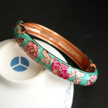 Bracelet Jonc Cloisonné Émaillé Pivoine – Artisanat Ethnique Classique