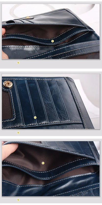 Portefeuille Femme Cuir Véritable Long - Porte-Monnaie Luxe Huile Végétale Casual