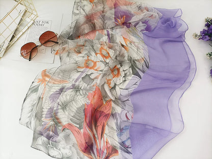 Foulard Écharpe Georgette Dégradé Fleur Femme - Bandana Châle Été Protection Solaire Plage