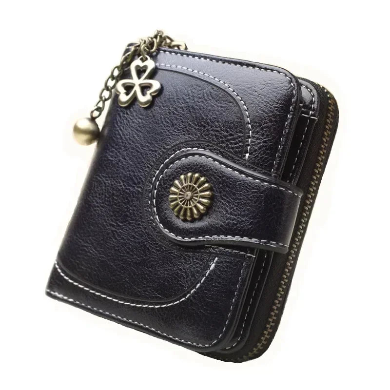 Portefeuille Femme Court Cuir PU Noir - Porte-Monnaie Hasp avec Porte-Cartes et Compartiment Pièces