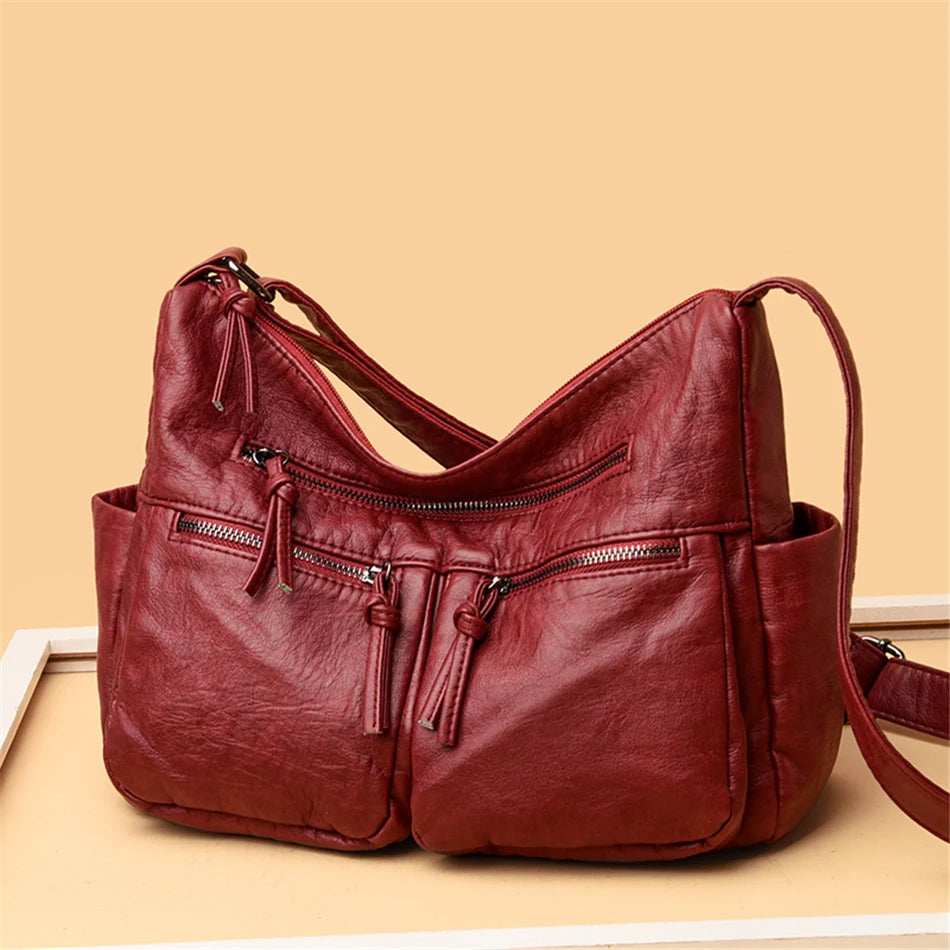 Sac à Main Femme Cuir Luxe Designer - Sac Bandoulière Crossbody Noir 2025