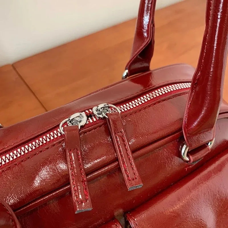 Sac à Bandoulière Femme Cuir PU Vintage - Grand Sac à Main Bordeaux pour Travail