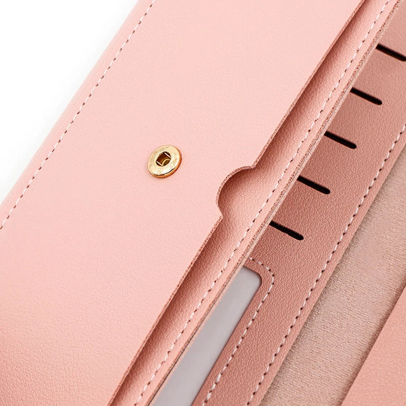Portefeuille Femme Long Cuir PU Trifold Rose - Porte-Carte Multi-Emplacements Clutch Bag Fashion Simple