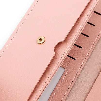 Portefeuille Femme Long Cuir PU Trifold Rose - Porte-Carte Multi-Emplacements Clutch Bag Fashion Simple