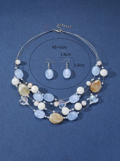 Parure Mariée Cristaux Roses et Perles Corail - Collier Goutte et Boucles